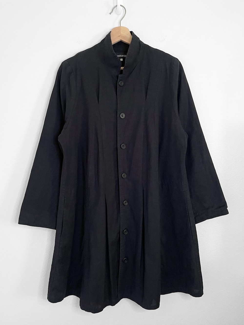 Eskandar Linen Cotton Swing Jacket Button Front Flared Coat Black L/XL Lagenlook